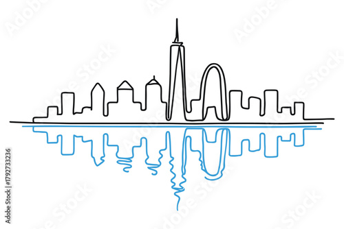 Modern linear cityscape with skyline reflection and abstract architecture