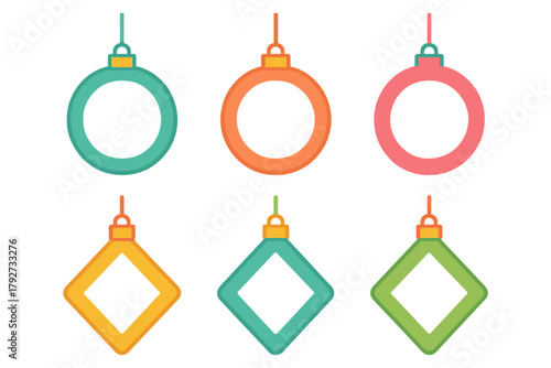 Colorful minimalist christmas ornaments in circular and diamond shapes