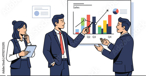 Business people in a meeting presenting a sales graph