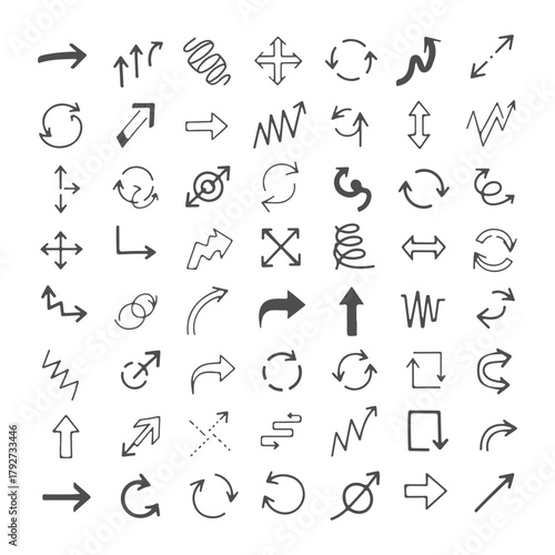 Vector swoosh doodles, hand drawn, arrows, speech bubble, heart, check mark, cross mark, square, circle, exclamation mark, star, curly, bracket, hashtag, geometric shapes, sketch. Black eps file.