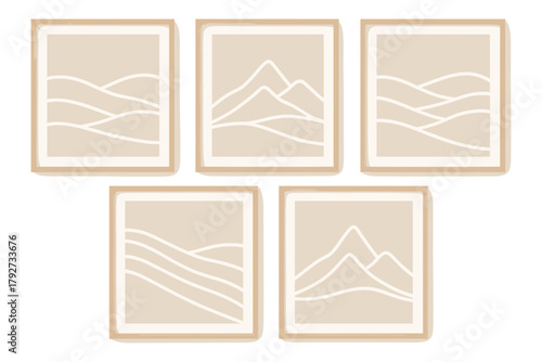 Minimalist mountain and hillside wall art set in neutral tones