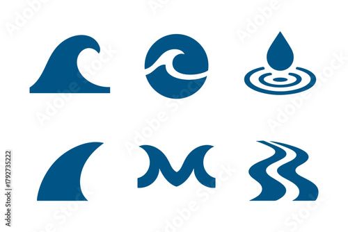 Minimalist water icon set with waves and droplets