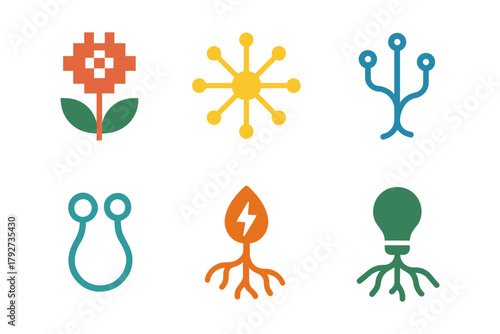 Modern technology and nature fusion icons in flat style