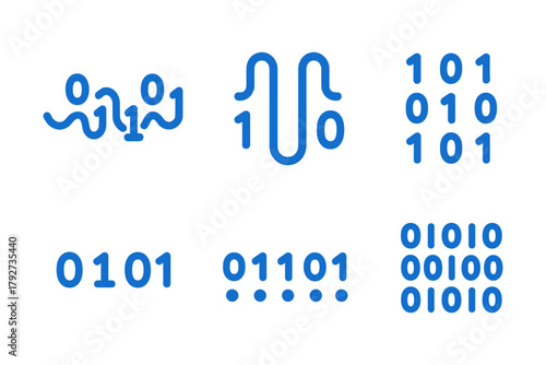 Modern binary code symbols in minimalist blue design