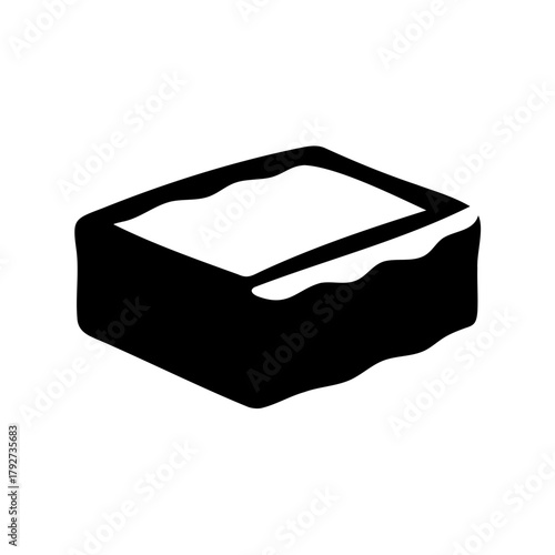 Monochromatic illustration of a rectangular bar of soap with an irregular surface