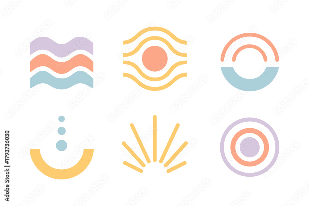Obraz premium Abstract minimalist geometric icons in pastel colors for modern design