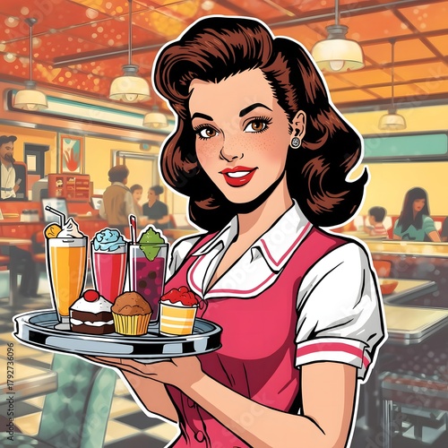 Retro Waitress with Desserts