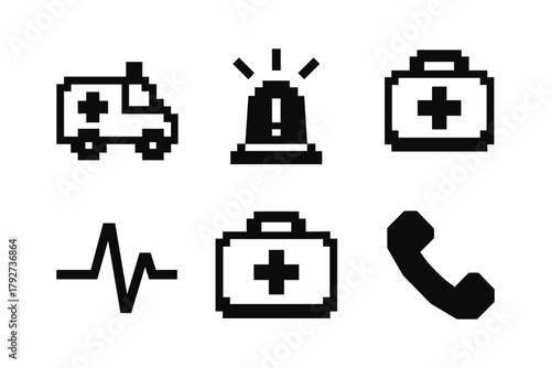 Minimalist black and white emergency icons set