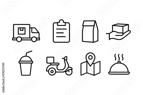 Delivery and takeout icons: simplistic line art for modern services