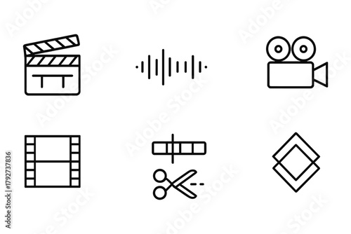 Minimalist film and audio icons set for media projects