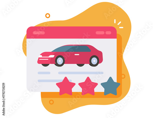 Car history report rank rating online website vector graphic illustration, auto vehicle reviews expertise service web site, virtual internet shop store automobile sale information modern design