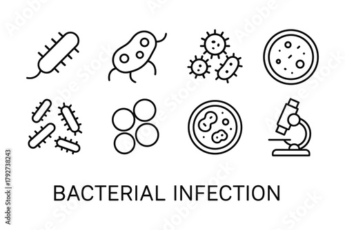 Minimalist bacterial icons: microbiology and science essentials
