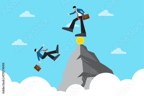 Business Competition and Rivalry for Success – Ambitious Businessmen Competing for Financial Achievement on the Top of the Mountain