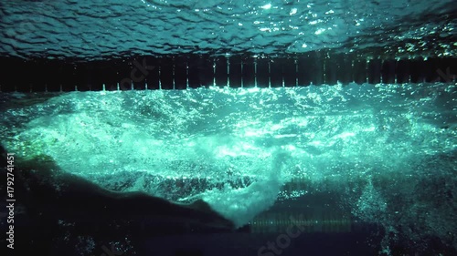Underwater Slow Motion of Professional Male Swimmer Performing Butterfly in Pool