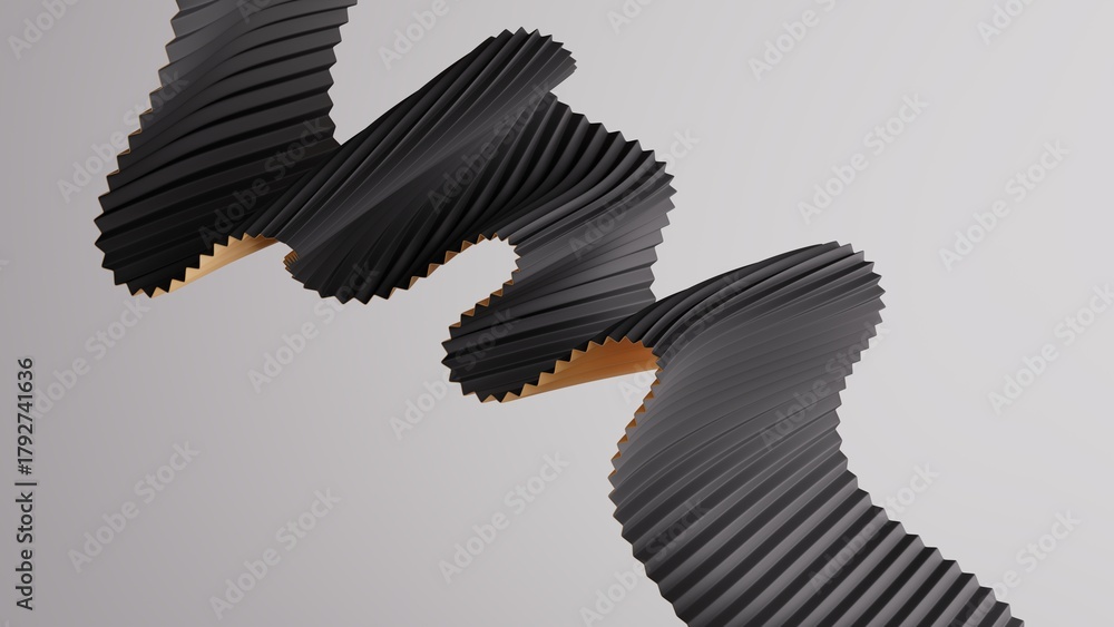 Naklejka premium Golden folded ribbon zigzag sculpture with minimal futuristic background. 3d render illustration.