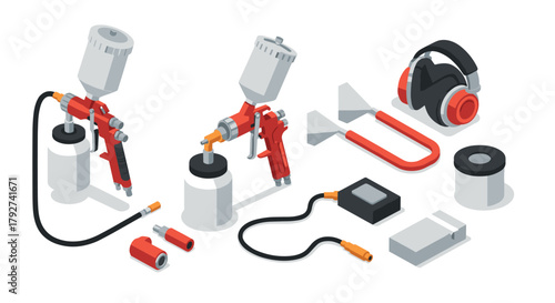 Comprehensive set of isometric spray painting tools for professional use