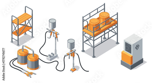 Industrial equipment for painting and coating processes in isometric style