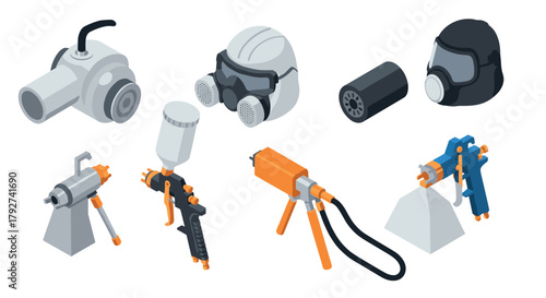Industrial isometric tools and safety equipment for painting and construction projects