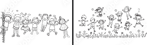 Kids and Animals Illustration, Friendship Doodle Art, Cute Cartoon Vector, Playtime Sketch Design, Animal Interaction Drawing, Child Love Clipart, Cute Animal Outline, Kid Activity Sketch, Emotion and