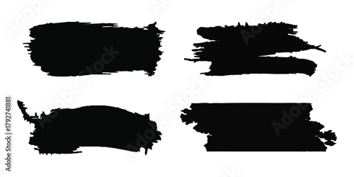 Abstract grunge brush strokes set for artistic design elements isolated on white background