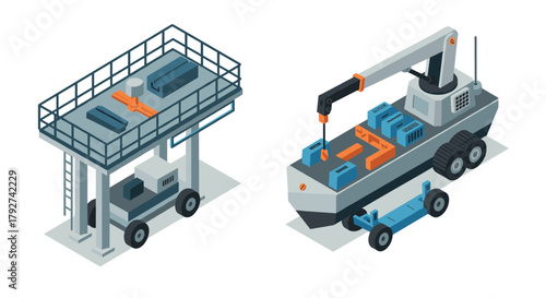 Isometric marine and industrial equipment on white background for modern design needs