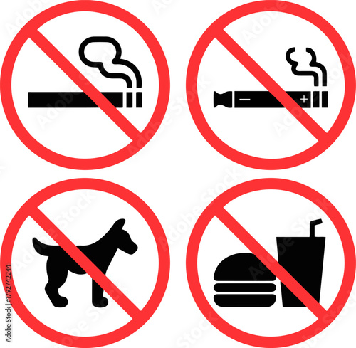 no smoking vaping dogs food drink prohibition sign set