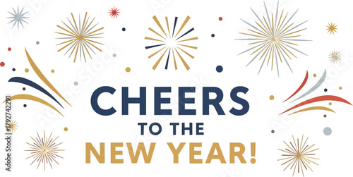 Cheers to the new year text with fireworks