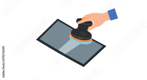 Hand stamping document for approval in flat design