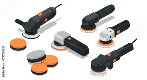 Isometric power sanders and polisher pads in modern design