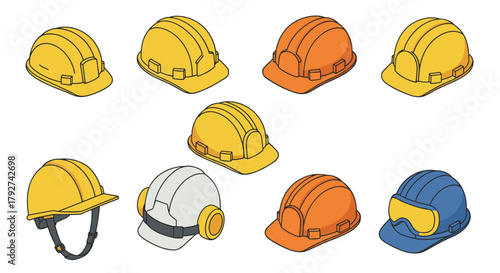 Colorful collection of safety helmets in various styles and designs