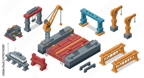 Isometric construction elements with gears and robotics for industrial projects
