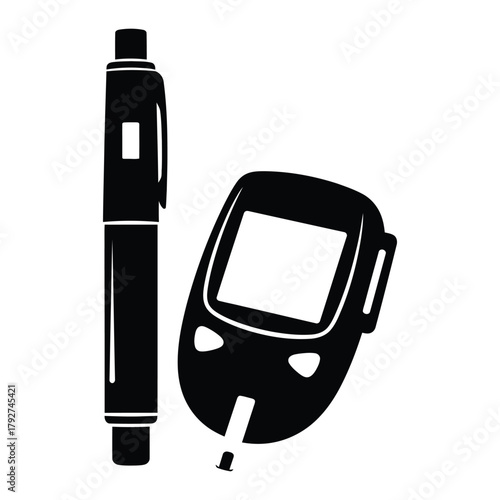Blood glucose meter and insulin pen on a white background