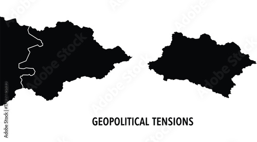 Geopolitical Tensions Illustrated with Two Black Landmasses Separated Conceptually