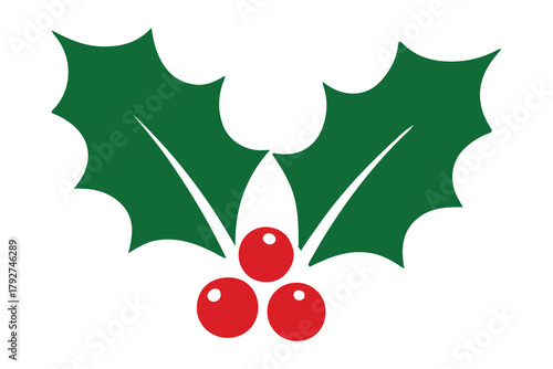 Holly berry icon, Christmas decorations with holly berries, Holly berry leaves