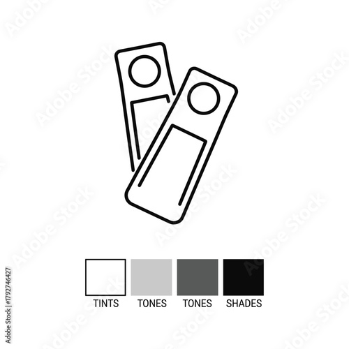 Two door hangers or tags overlapping each other, with color swatches below