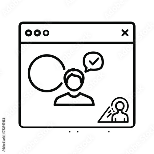 Web browser window showing a video call with two participants and speech bubbles