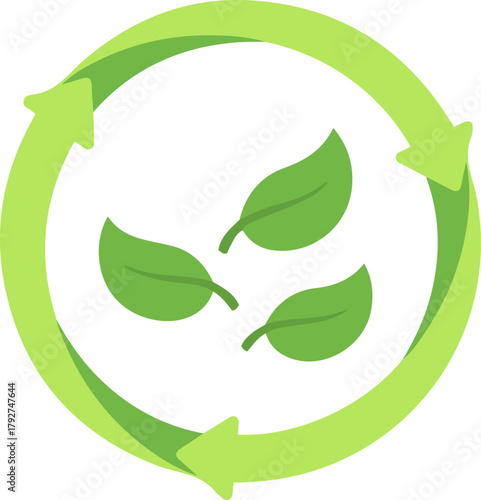 green recycle arrows leaves eco bio flat vector icon