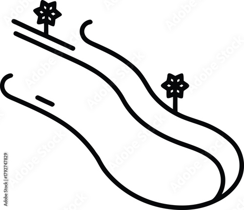 Simple Line Art Icon of a Two-Lane Water Slide with Star Decorations