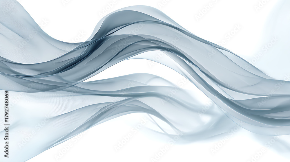 Obraz premium Flowing translucent fabric waves in soft blue and white abstract background