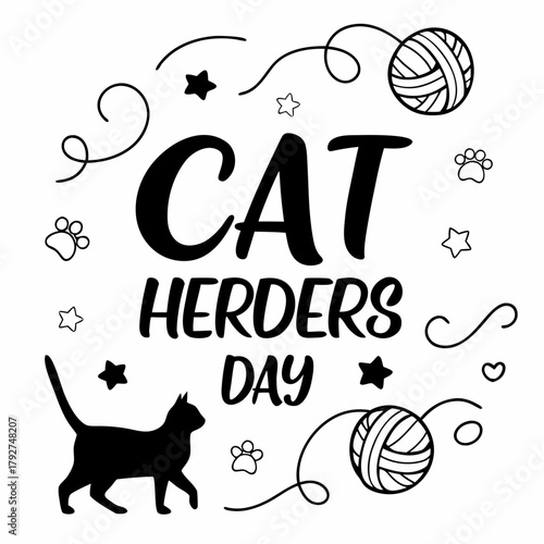 Cat Herders Day Vector Illustration, Funny Person Trying to Herd Playful Cats Isolated on White Background