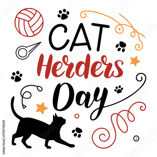 CAT HERDERS DAY vector illustration isolated on white background