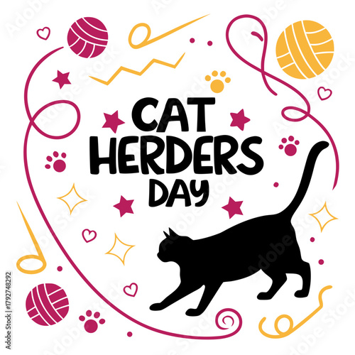 CAT HERDERS DAY vector illustration isolated on white background