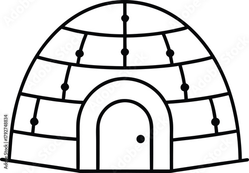 Simple Line Art Illustration of an Igloo with an Arched Doorway and Snow Blocks