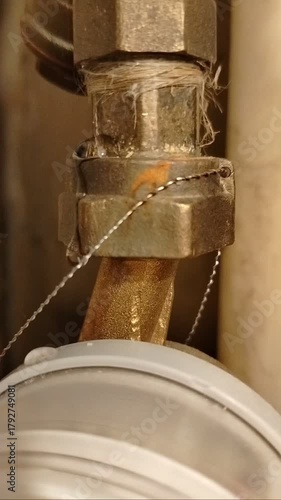 A plumbing pipe is leaking near the water meter in the apartment.