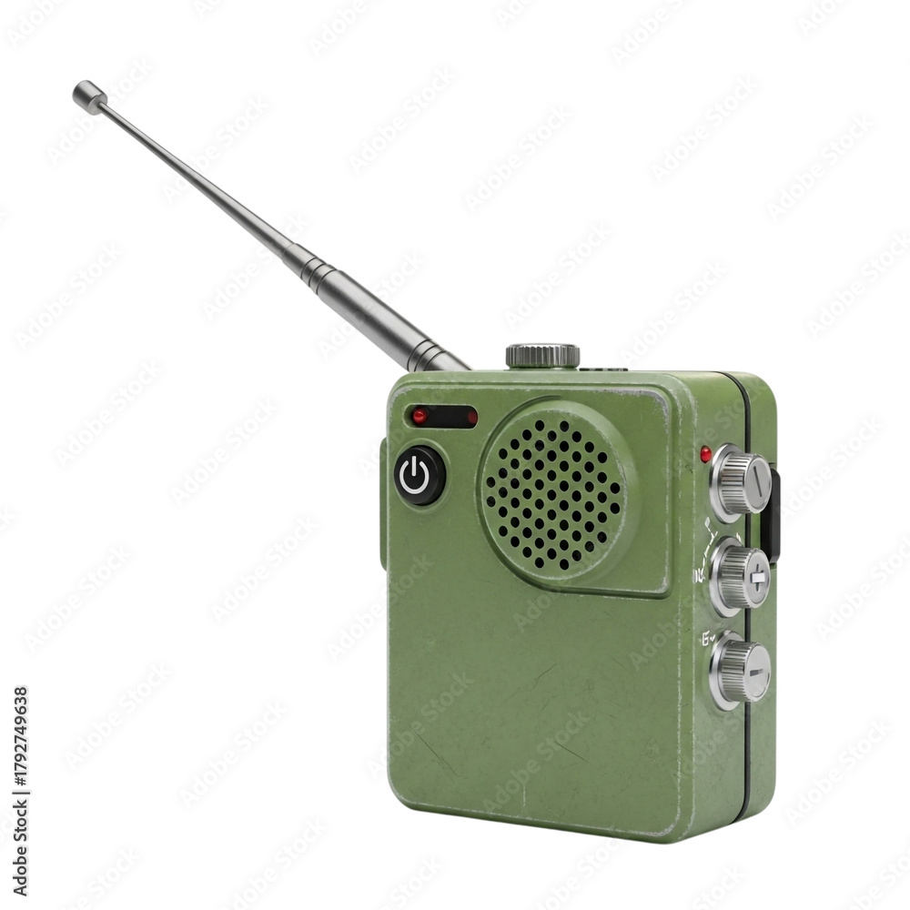 Fototapeta premium Rugged portable radio device with antenna and dials ready for outdoor adventures or emergency communication