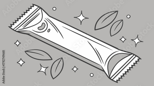 Delicious snack bar vector illustration with leaves and stars for food product design and branding use