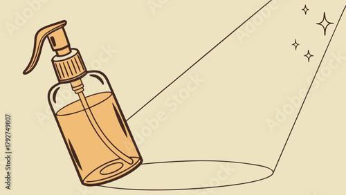 Liquid spray bottle product mockup for beauty and cleaning with spotlight and stars design vector