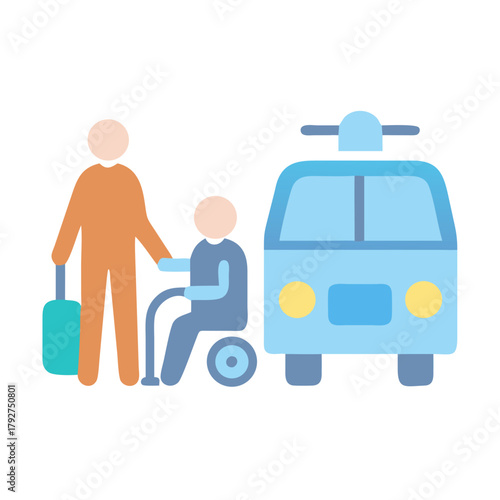 Accessible transportation illustration with passenger service for disabled travel