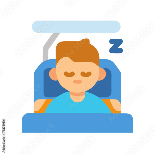 Man sleeping in bed flat vector stock illustration