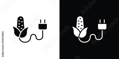 Biomass energy icon flat design. Modern style in black color.